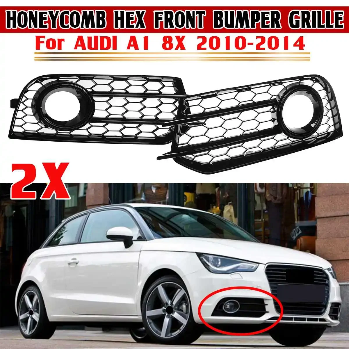 

2pcs Honeycomb Mesh Car Front Bumper Fog Lamp Grill Protector For AUDI A1 8X 2010-2014 Fog Light Grille Cover Trim Lamp Hoods