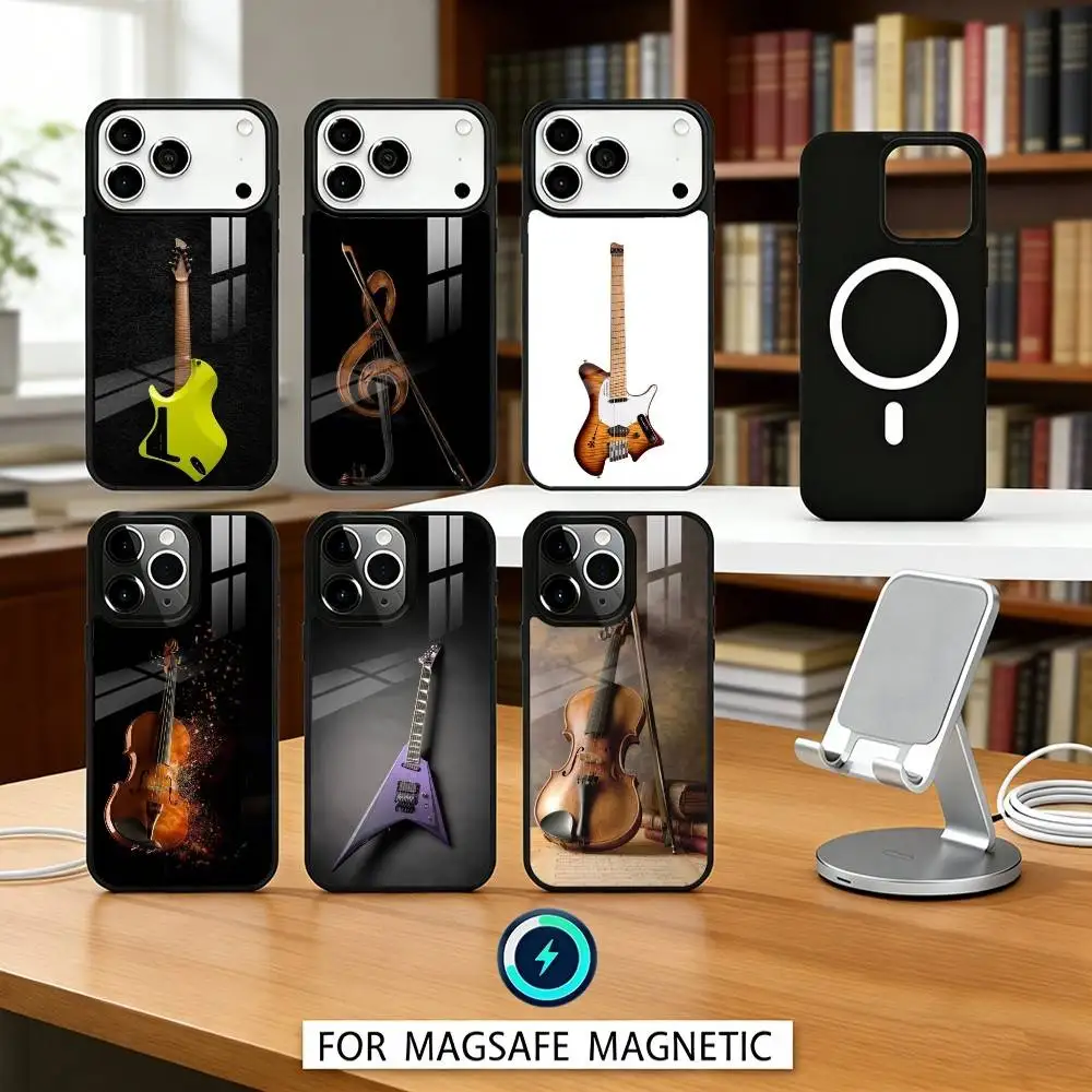 

M-Music M-Musical Violin Guitar Phone Case Magnetic For iPhone17 16 15 14 13 12 Pro Max For Magsafe Wireless Charging Cover