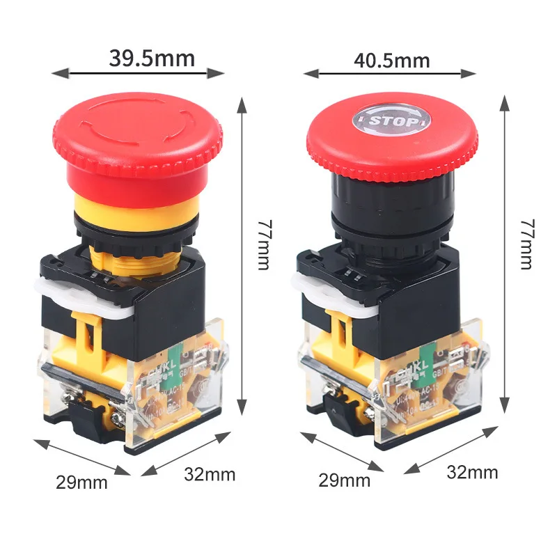 22mm LA38-11ZS Emergency Stop 10A/600V Self-locking/Latching Head Power Switch Mushroom Start Push Button Switch Green Red