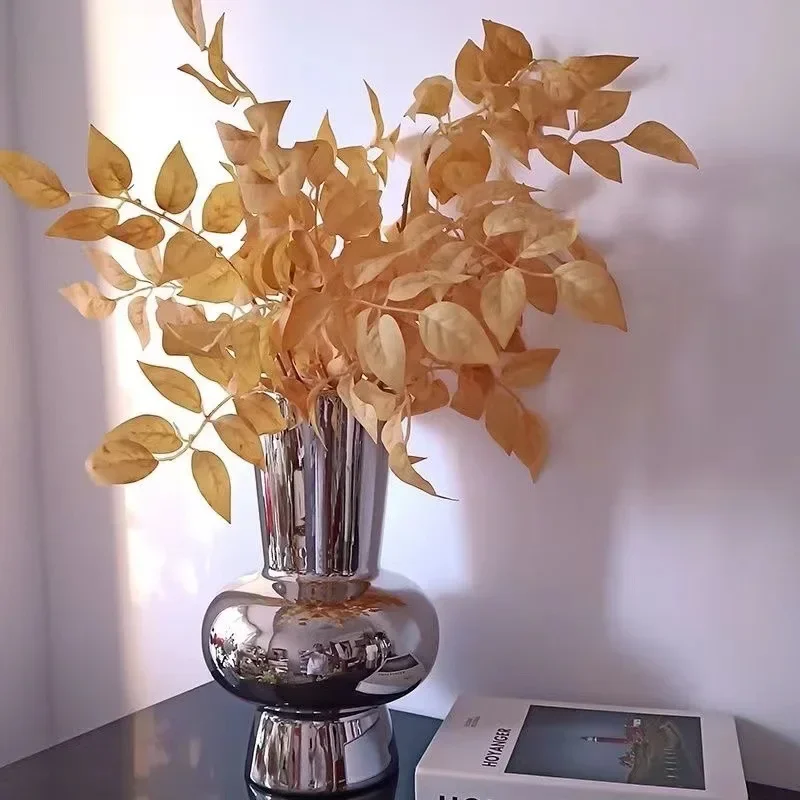 Silver Mirror Flower Vase Geometric Block Silver Plated Ceramic Vase Floral Arrangement Accessories Home Decoration