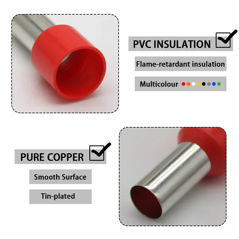 Boxed VE Series Insulated Terminal Block Cord End Crimping Sleeve Terminal Cable Wire Connector Electrical Pipe Terminals Suit