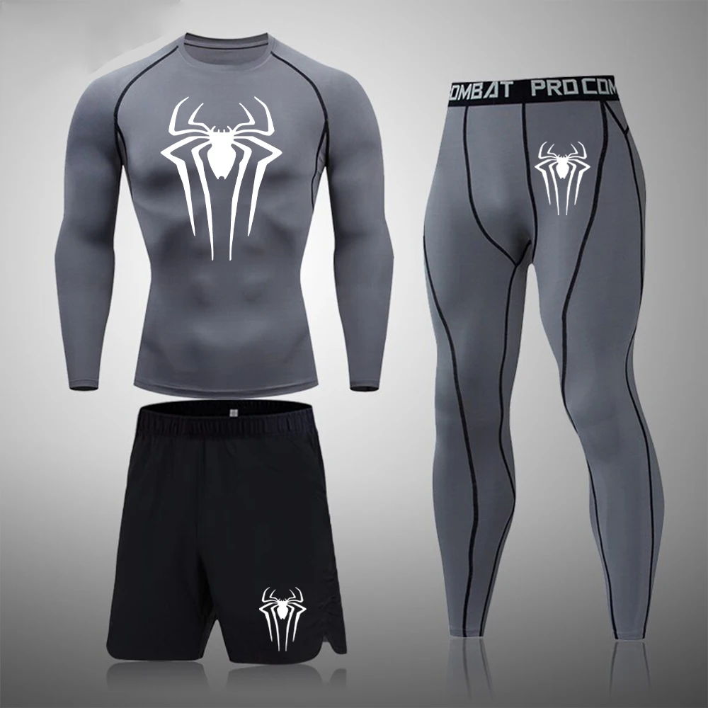 Conjunto de Rash Guard de Compressão de Secagem Rápida Masculina, Top de Ginásio Longo, Manga Curta, Calções Esportivos