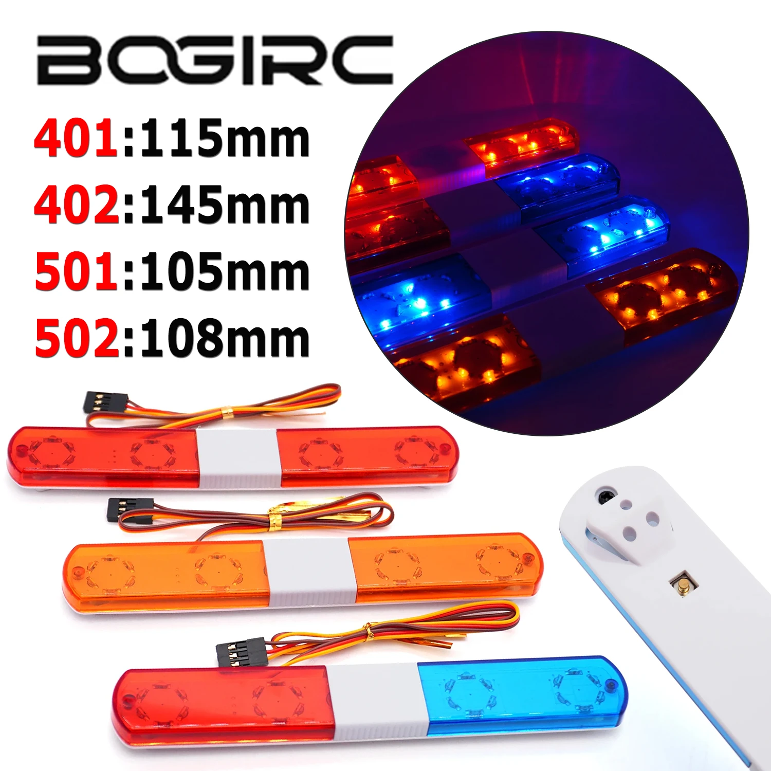 BOGIRC Multifunktionale blinkende LED-Polizei-Lichtleiste 105/108/115/145 mm für RC-Autos, passend für HSP Kyosho Traxxas Tamiya SCANIA Axial SCX10