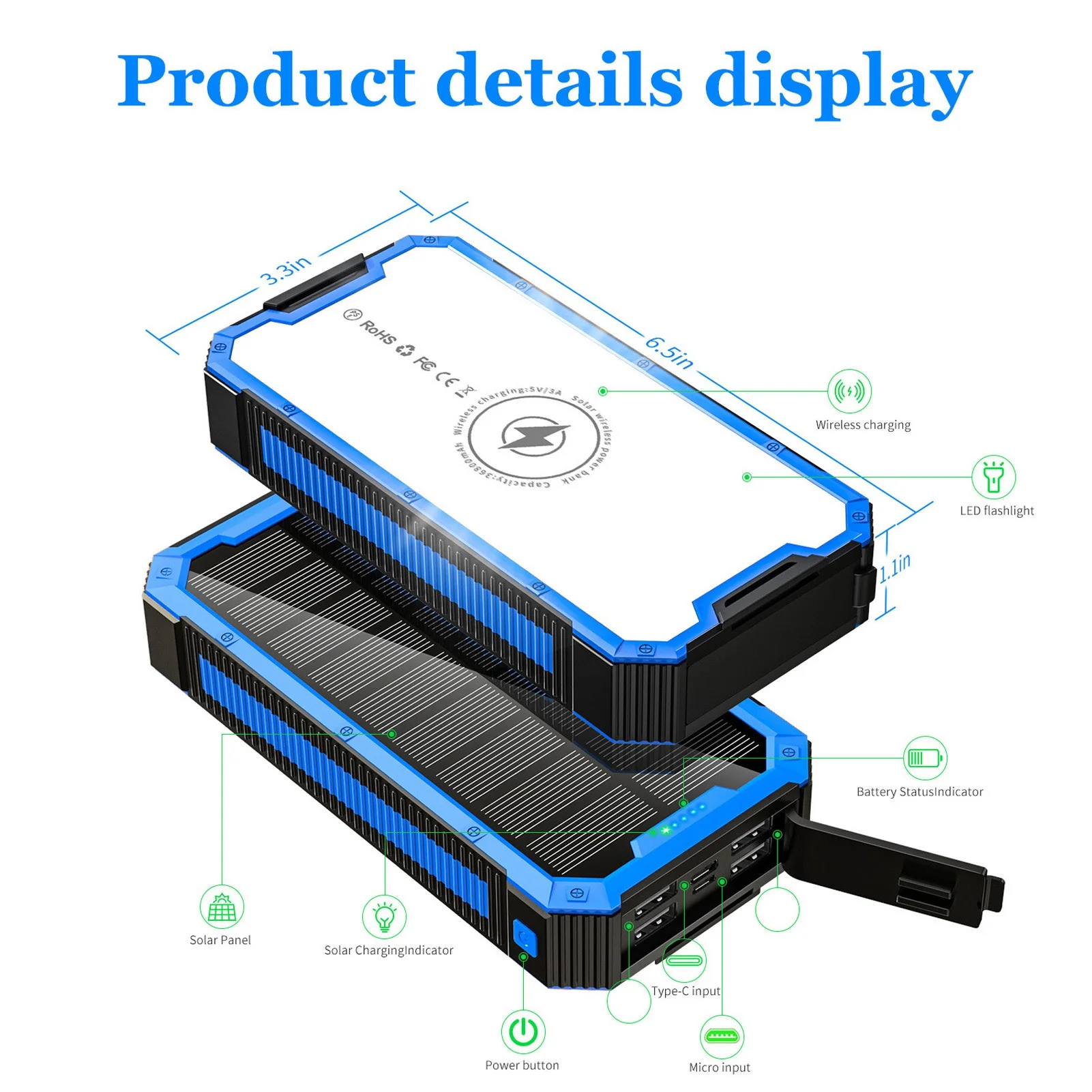 بنك الطاقة الشمسية 36800mAh 34LEDs 4 USB إخراج نوع C مدخلات بطارية خارجية تعمل بالطاقة الشمسية للتخييم في الهواء الطلق بنك الطاقة الشمسية