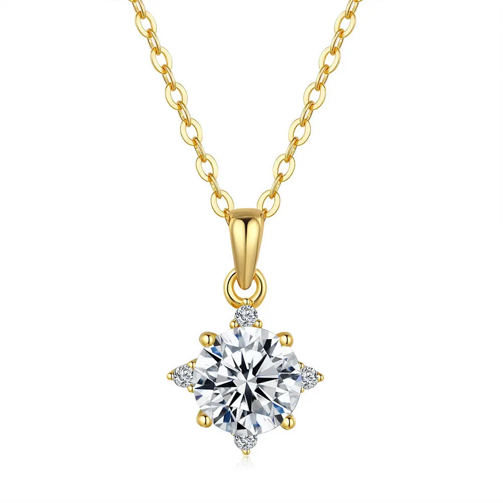 Lumira 18K Gold Classic Four-Prong Pendant Clavicle Chain, Gorgeous Moissanite Rhombus Necklace Birthday Gifts