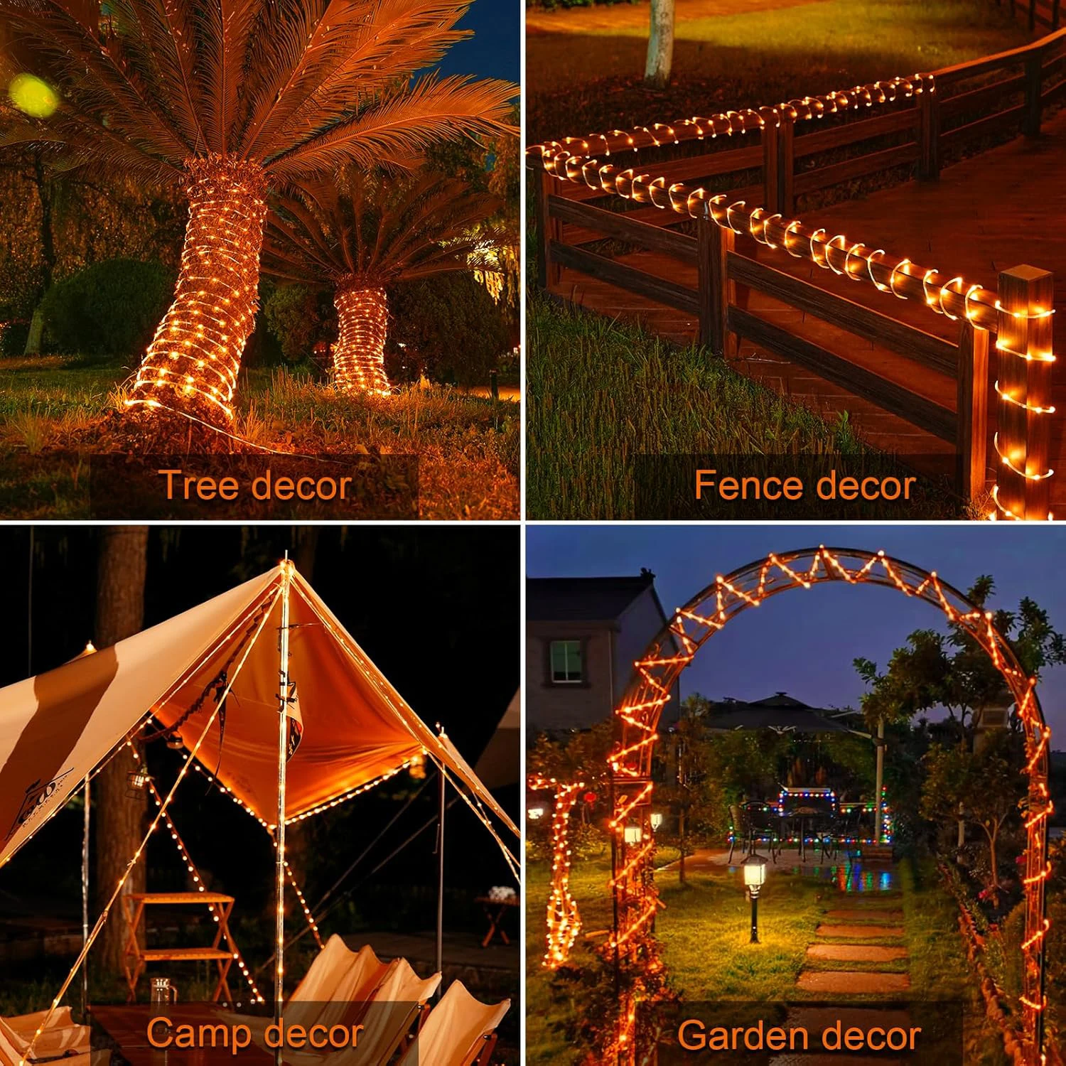 12M 100LED Solar Rope Light String 8 Modes Orange Fairy Rope Lights Wodoodporne girlandy świetlne do dekoracji świątecznych w ogrodzie domowym