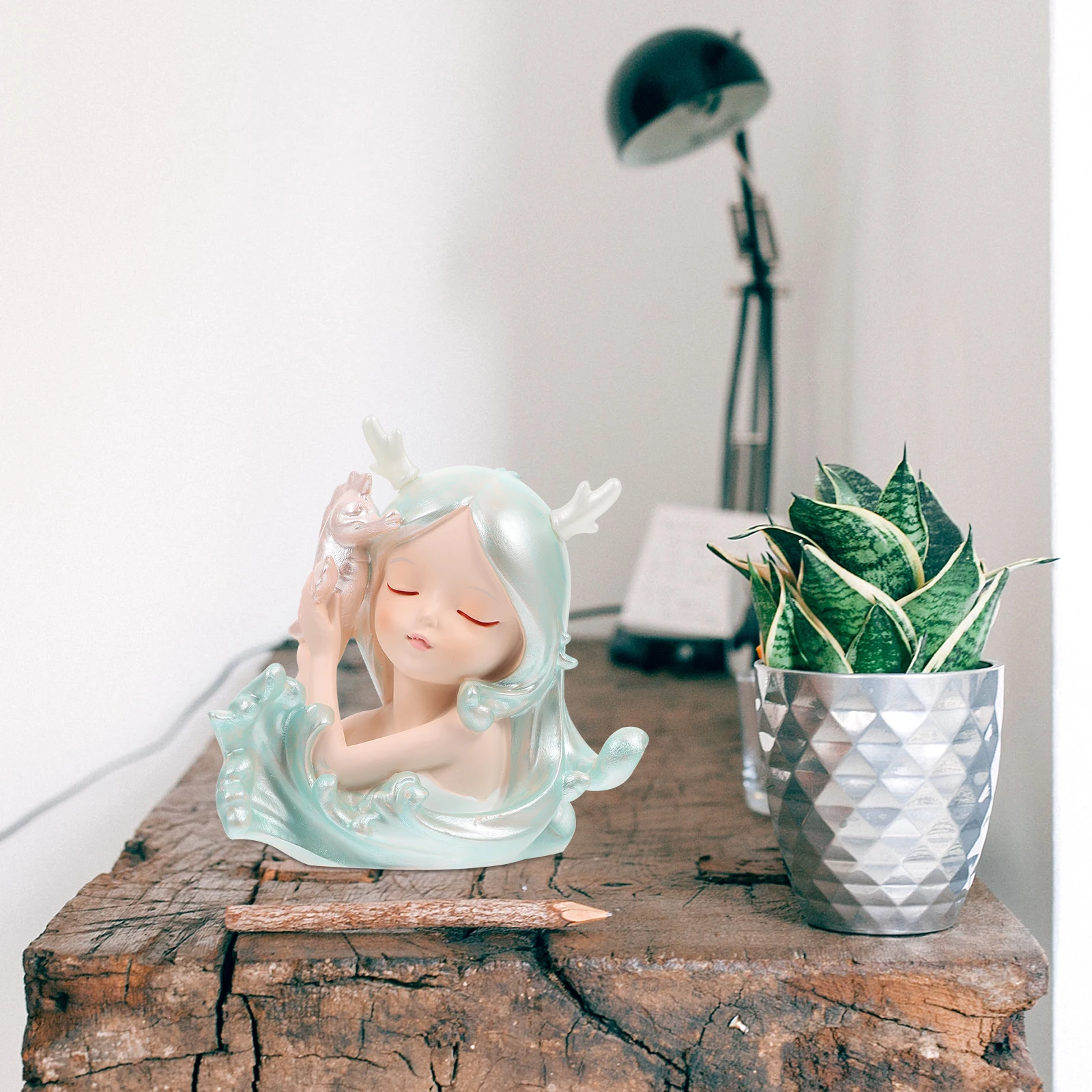 

Ocean Girl Adornment Resin Craft Desktop Decoration Valentine Gift Sea Animal Toys Ocean Theme Durability Visual Effect Home