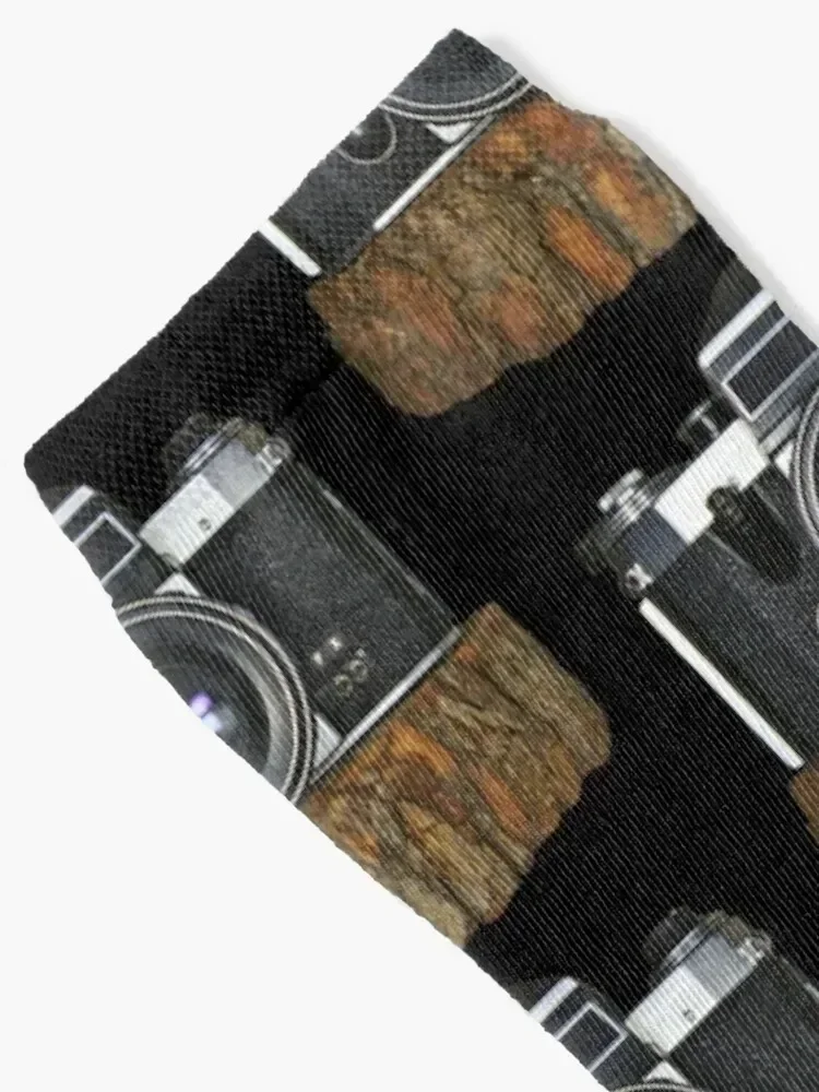 1960's Old Cameras Vintage On A Wooden Block On Black Socks sports and leisure floor Socks Girl Men's