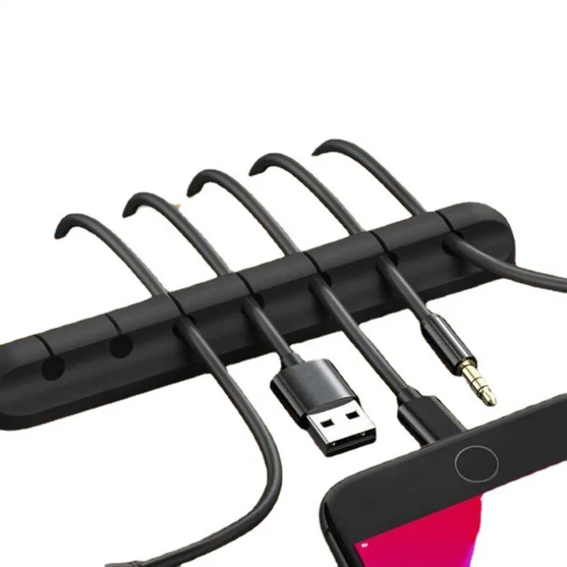 Single Hole Silicone Cord Holder Sticky Back Design Fix USB Charging Wire Phone Headphone Cable Desk Neat Organizer Supply