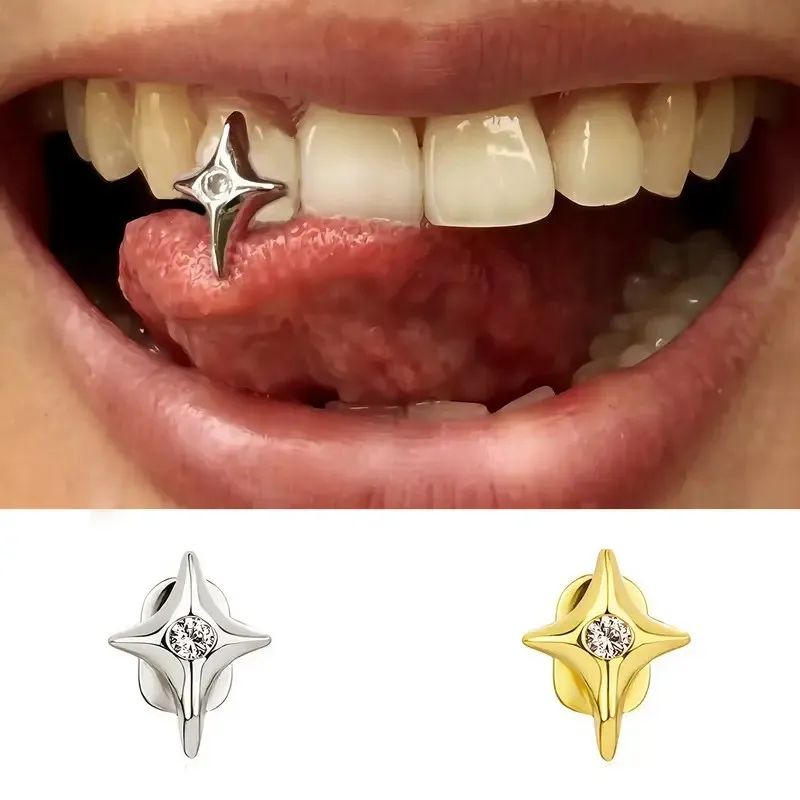 Hip Hop Teeth Decoration Hollow Horizontal Bar and Star Combo with Teeth Girllz Suitable for Men and Women, Holiday Party Gift
