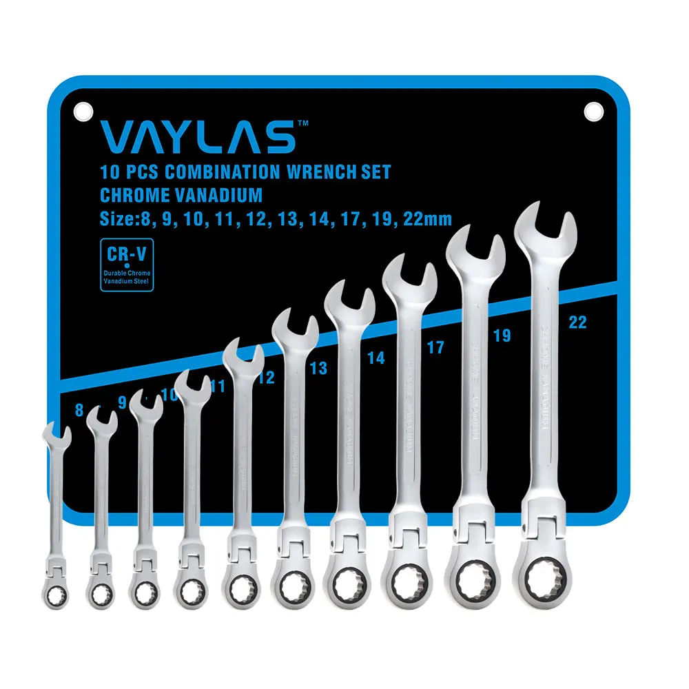 

10pcs Matte Flexible Head Ratchet Wrench Set Dull Polished 72T and Open End High Torque Spanner Set Combination Repair Hand Tool