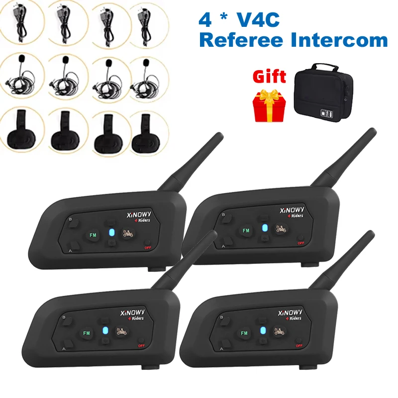 

Xinowy V4C 4 пользователя футбольный арбитр домофонная гарнитура полнодуплексные Bluetooth наушники футбольная конференция 1200 м судья домофон