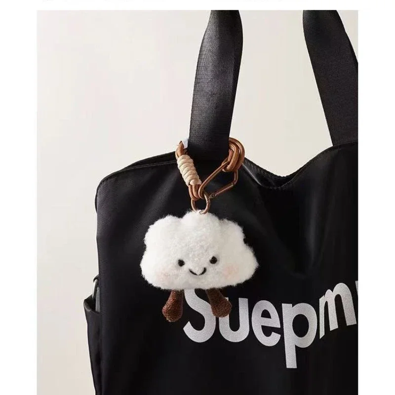 Cute Cloud Hand Rope Plush Pendant for Girls Smiling Heart Keychain Bag Decoration Soft Toy Car Accessory