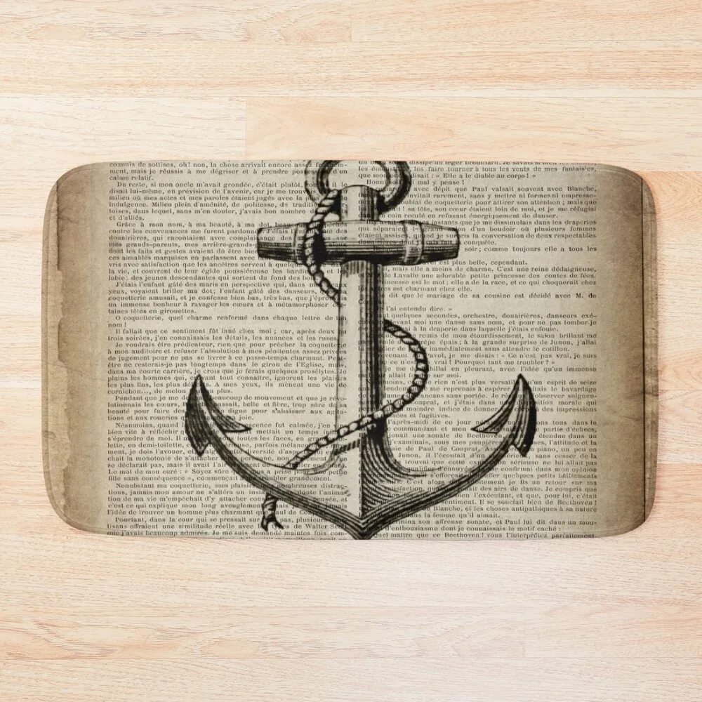 

1980s dark academia beach nautical captain newspaper print vintage anchor Bath Mat Carpet Carpet Carpet Rooms Rug Foot Mat
