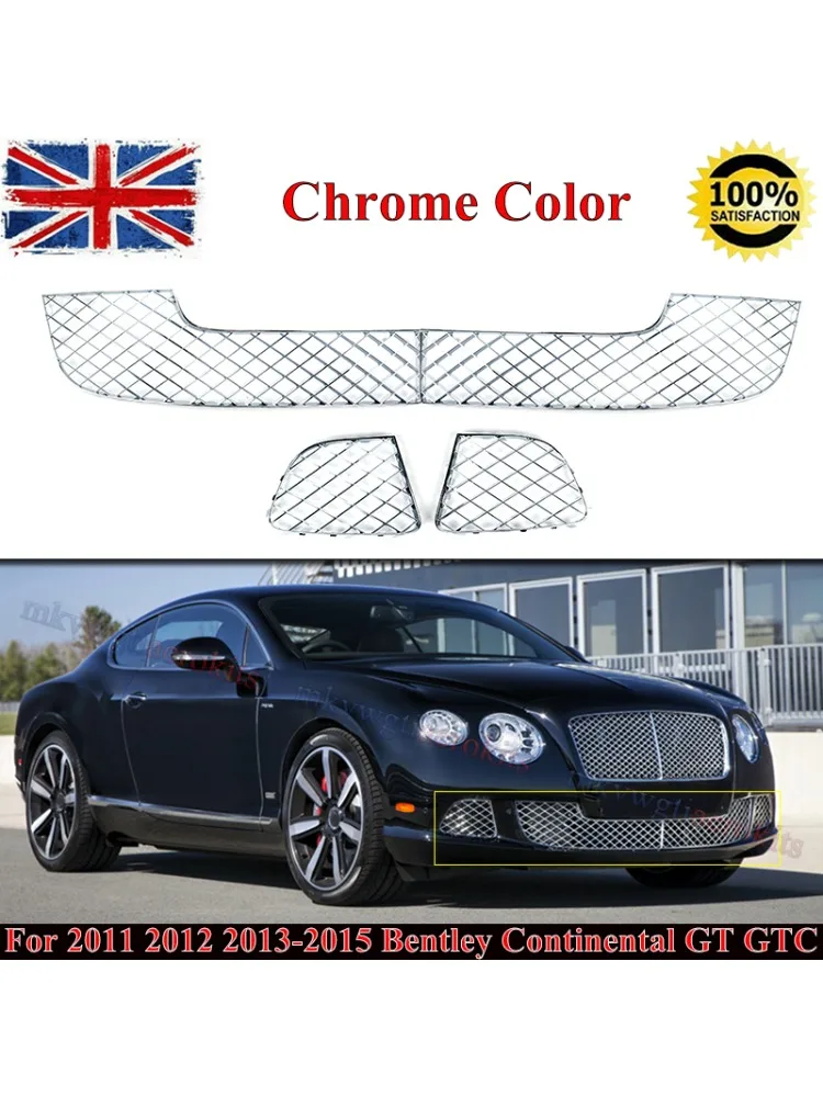 4 stuks chroom voor Bentley Continental GT GTC 2012-16 voorbumper onderste grille set - afbeelding 2
