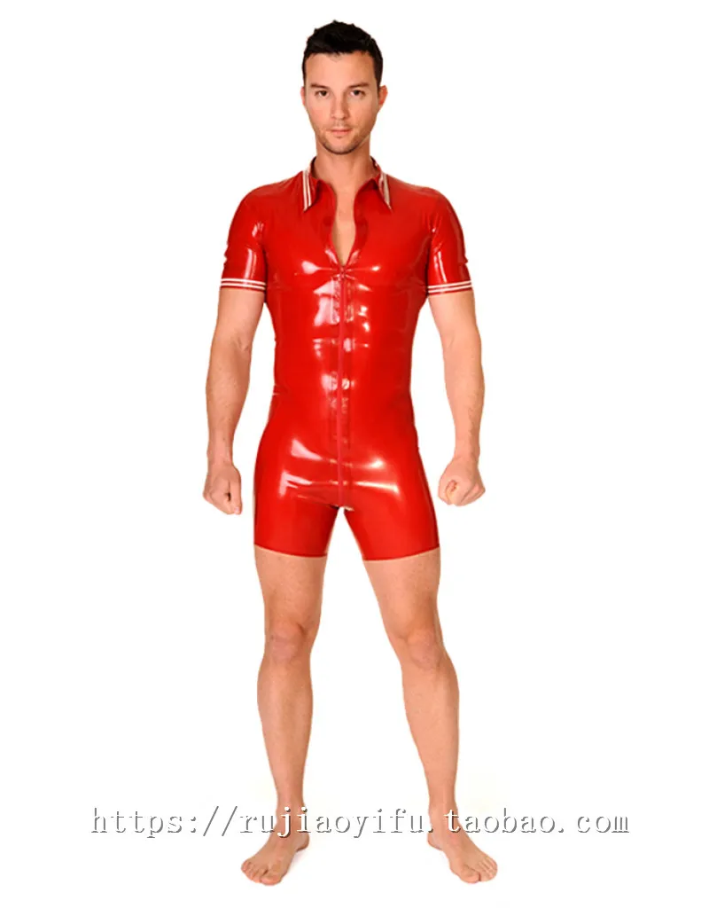 

Latex catsuit pure natural latex leotard leotard men's red short sleeve red custom made tenue ecoliere sexy