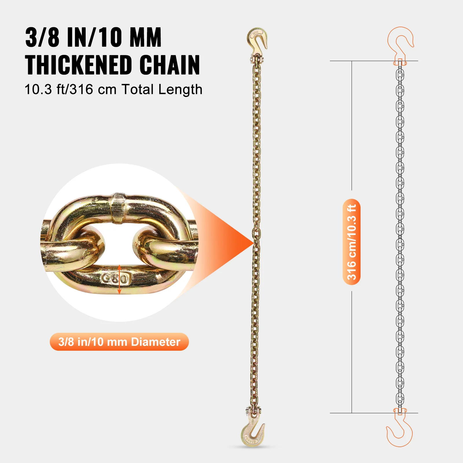 Imagem -04 - Vevor-trailer Logging Cadeia Corrente de Reboque com Dentes Grab Hooks Ligante de Transporte para Caminhão de Reboque 10 ft 14ft G80 Pol 16 Pol