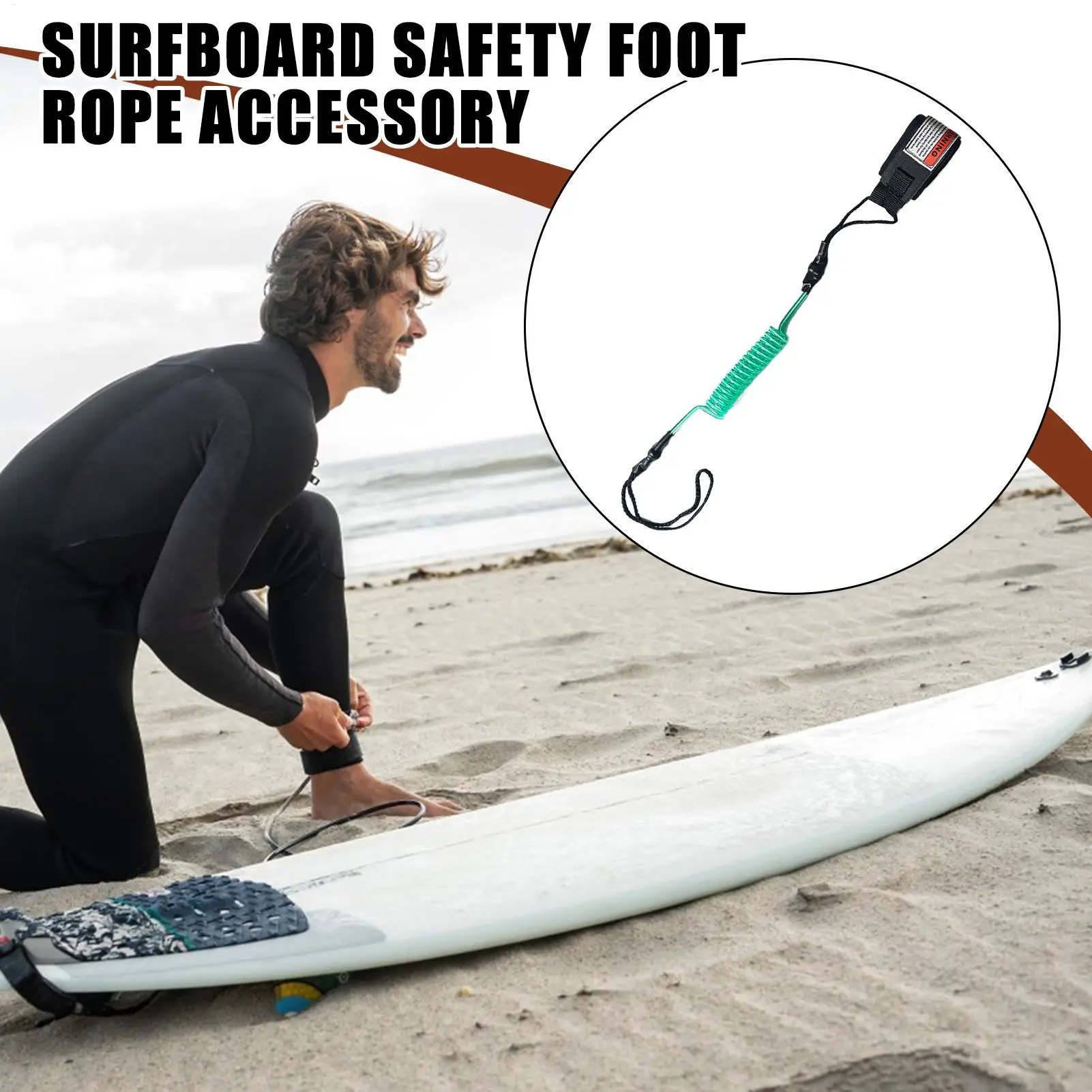 Surfboard Surfing Safety Rope Hook and Loop Single-Wrap Strap Coiled Bodyboarding Leash Replacement Strap Safety Rope Accessory