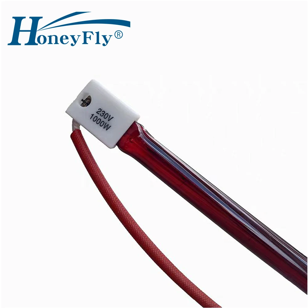 HoneyFly 2pcs Ruby IR Heater Lamp 200/300/350/370/400mm 500W 1000W 230V SK15 Near Infrared Halogen Lamp Heating Element