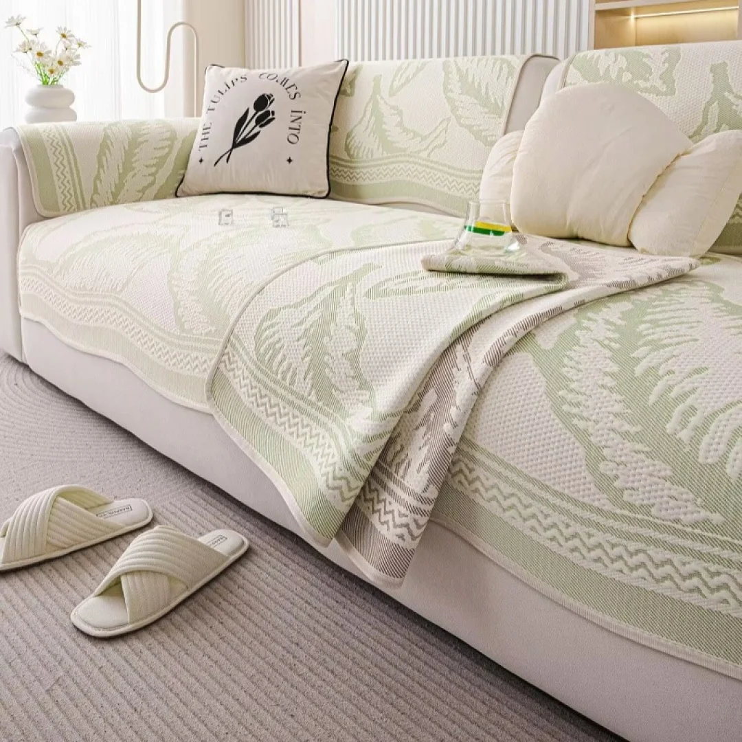 Summer Cooling Irregular Shaped Sofa Cushion Non-Slip Washable Jacquard Floral Sofa Protector Cover Dustproof Seat Pad