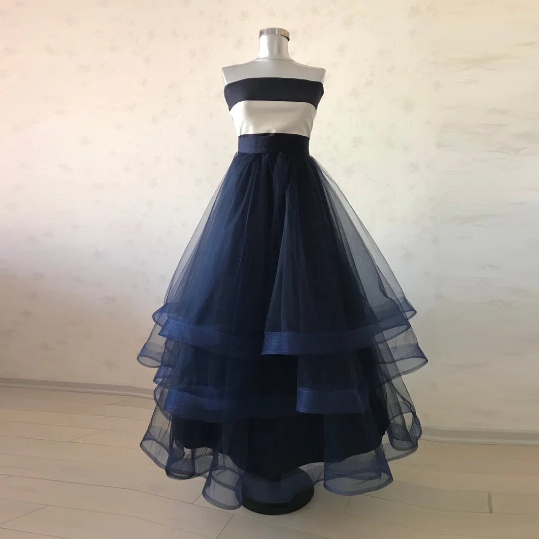 

Navy Blue Skirt Extra Puffy jupe femme Ruffles Tulle Skirts Women Long Tutu Skirts Zipper Waist Floor Length Custom Made