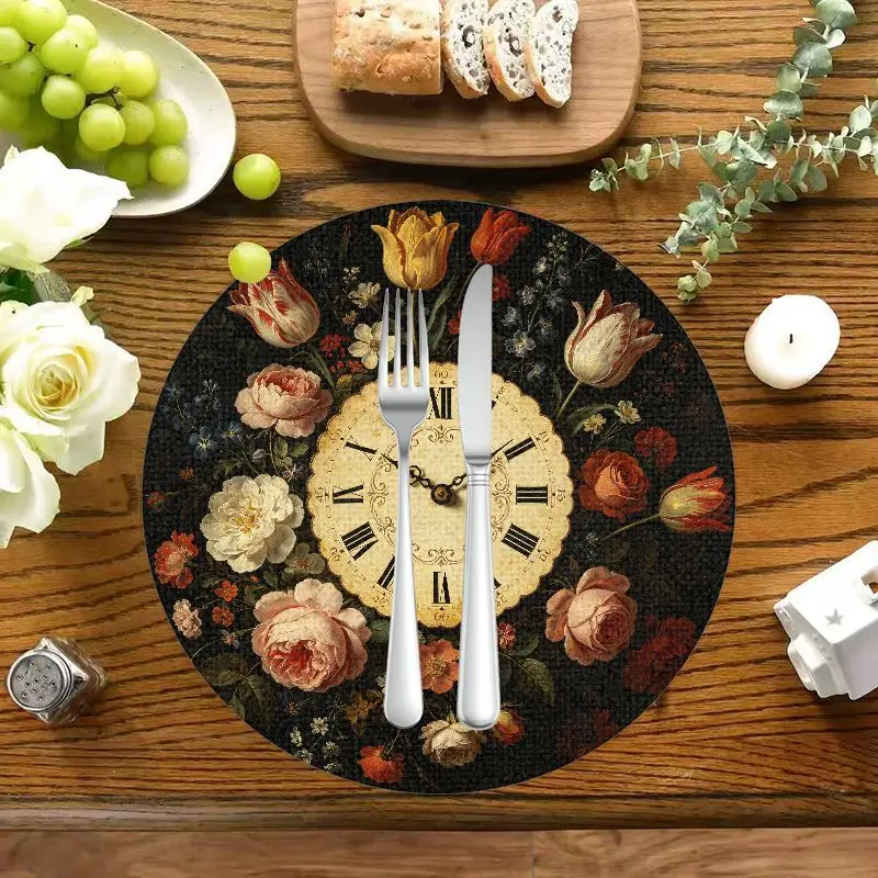 VIKAMA 2/4/6PCS Bohemian Flower Round Table Mat Anti Oil, Scratchable, Anti Slip Retro Home Dining Table Kitchen Decoration