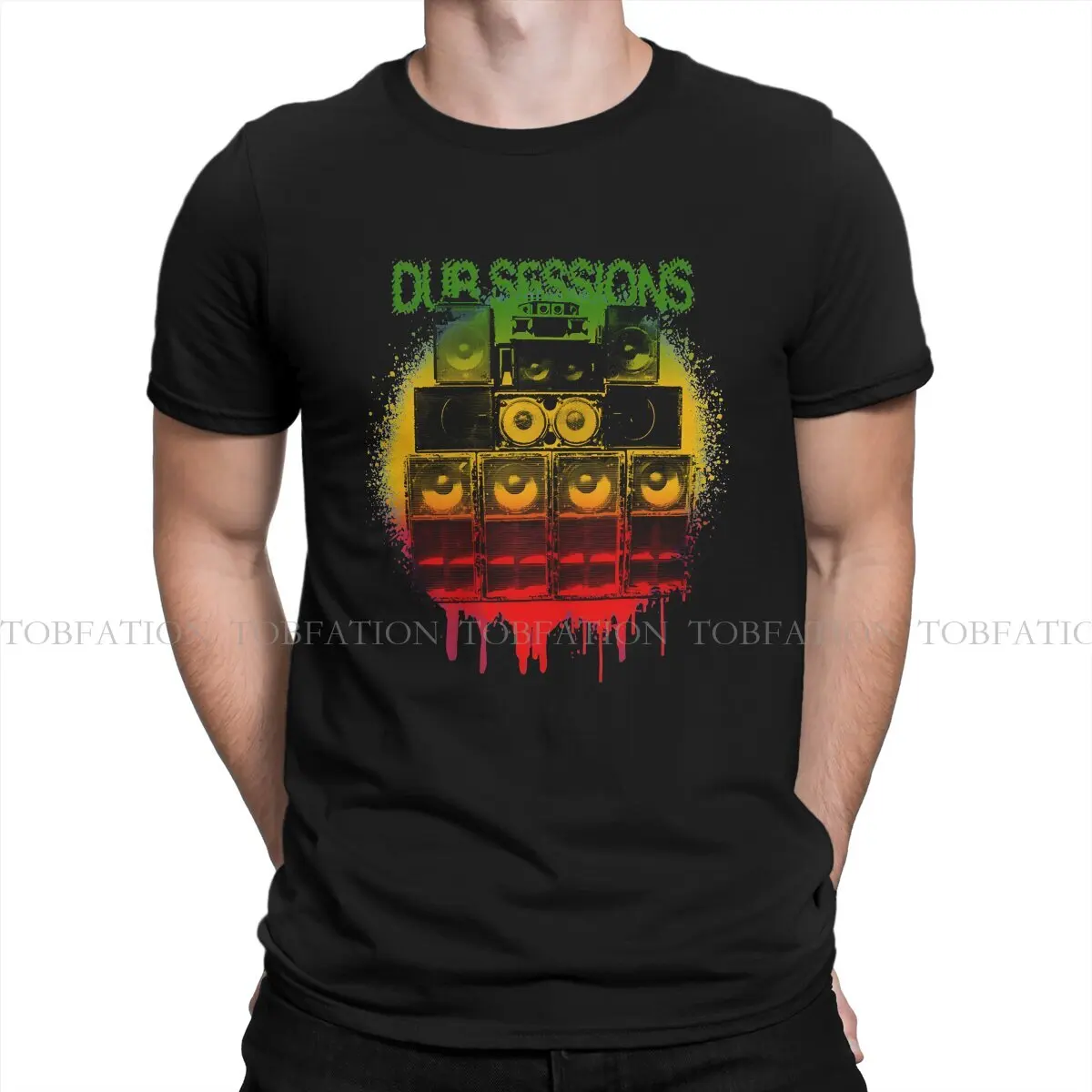 Dub Sessions Round Collar TShirt Reggae Music Pure Cotton Fabric Original T Shirt Man\'s Clothes Individuality Oversized