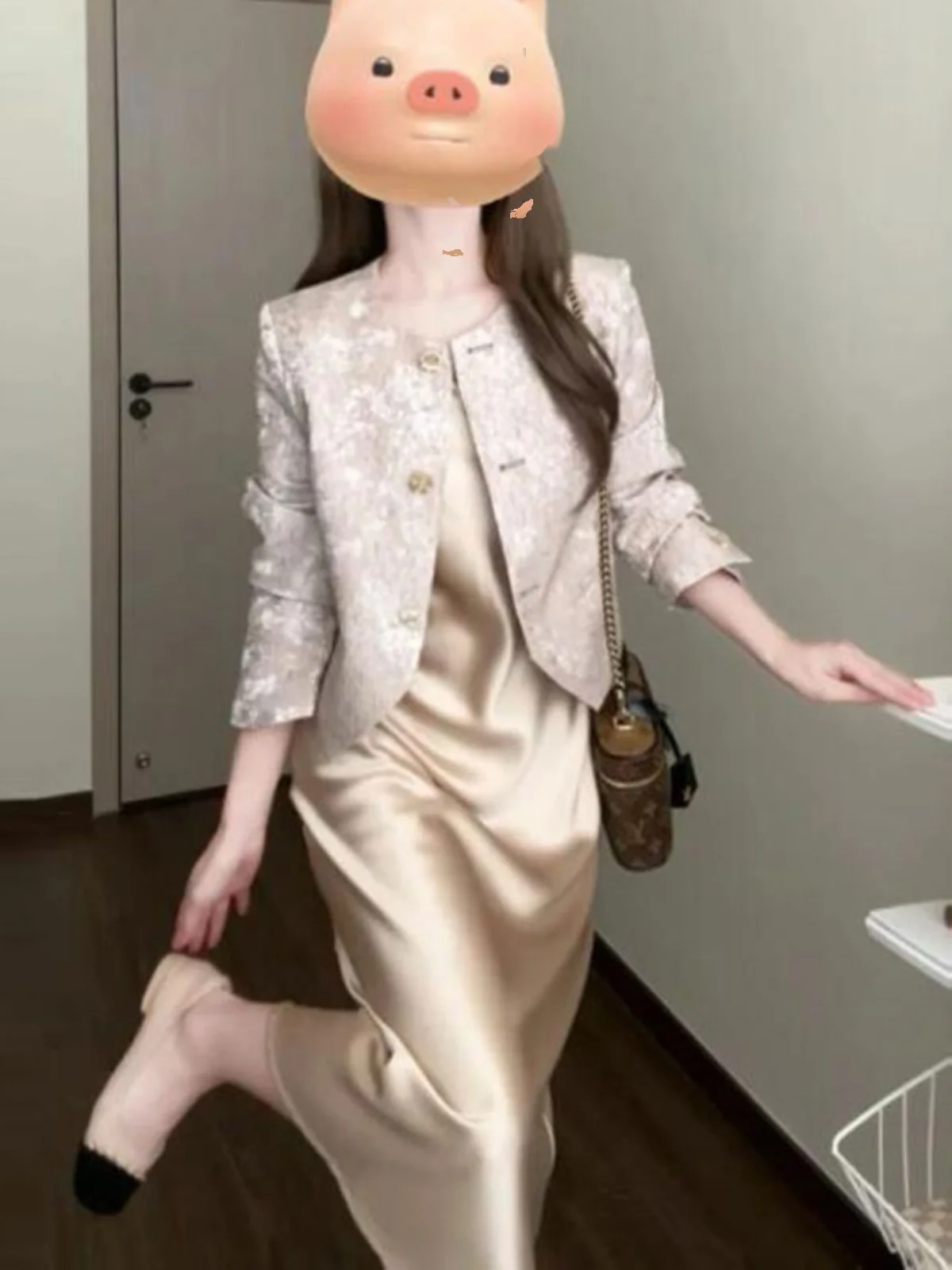 

Summer New Arrival Women's Two-Piece Set Satin Strap Dress Chinese Style Small Fragrance Wind Coat Comfortable Fashionable
