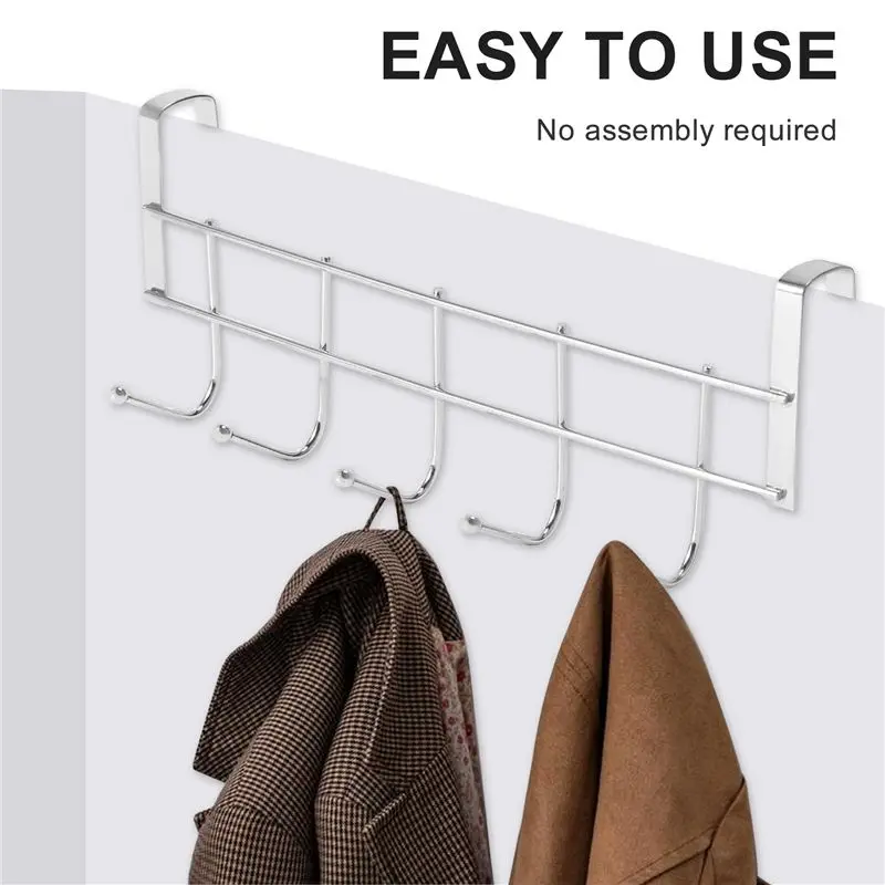 A68P-Over The Door 5 Hooks Home Bathroom Organizer Rack Clothes Coat Hat Towel Hanger Stainless Steel Good Load-Bearing