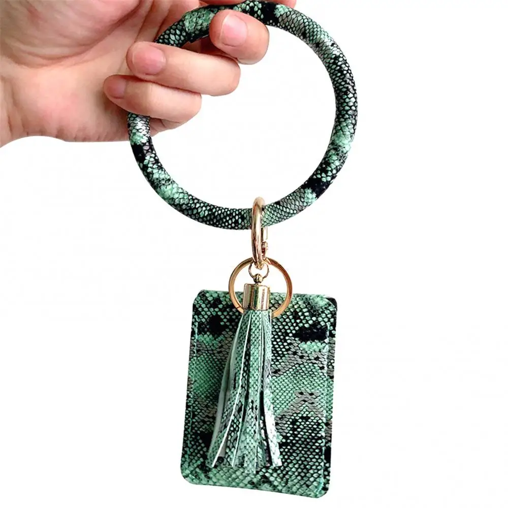 Mini Key Chain Women Solid Color Tassel Faux Leather Key Chain Coin Pouch Purse Card Bag