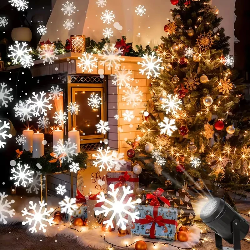 LED USB Snowflake Projector Holiday Lights Christmas Projection Stage Lamp Snow Spotlight for New Year 2026 Party Decorations