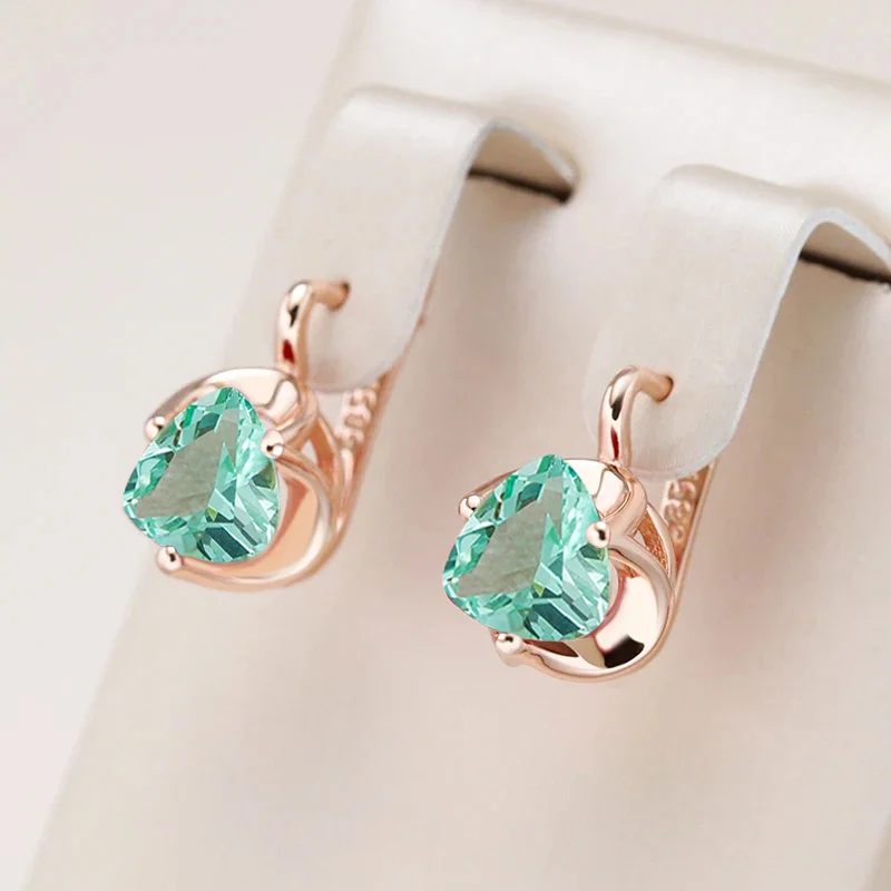 Wbmqda Shiny Light Green Stone Earrings For Women 585 Rose Gold Color Luxury Bride Wedding Jewelry Accessories