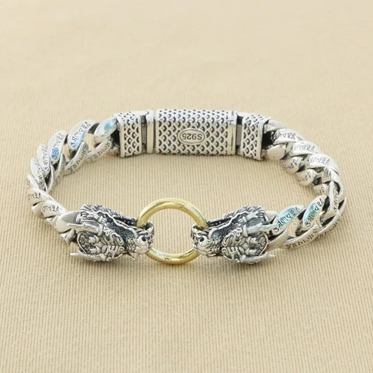 China-Chic national style two-color woven dragon head sterling silver bracelet men's domineering personality retro national styl