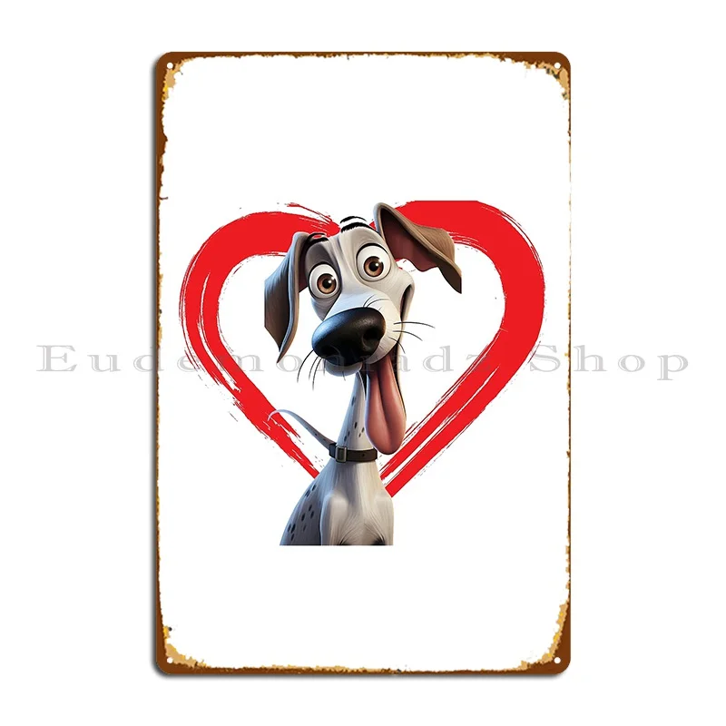 Greyhound Cartoon In Love Heart Swoosh Metal Sign Kitchen Vintage Club Party Wall Decor Character Tin Sign Poster