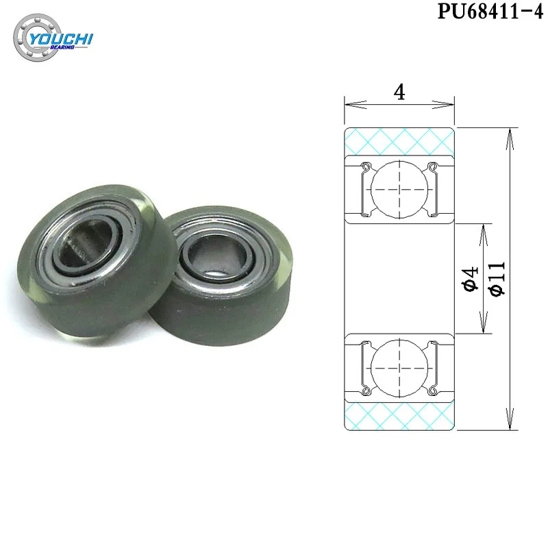 10pcs OD 11 mm PolyUrethane Coated  Roller With 684 Bearing 4x11x4 PU68411-4 Plastic 694 Bearings PU Mute Wheel Pulley