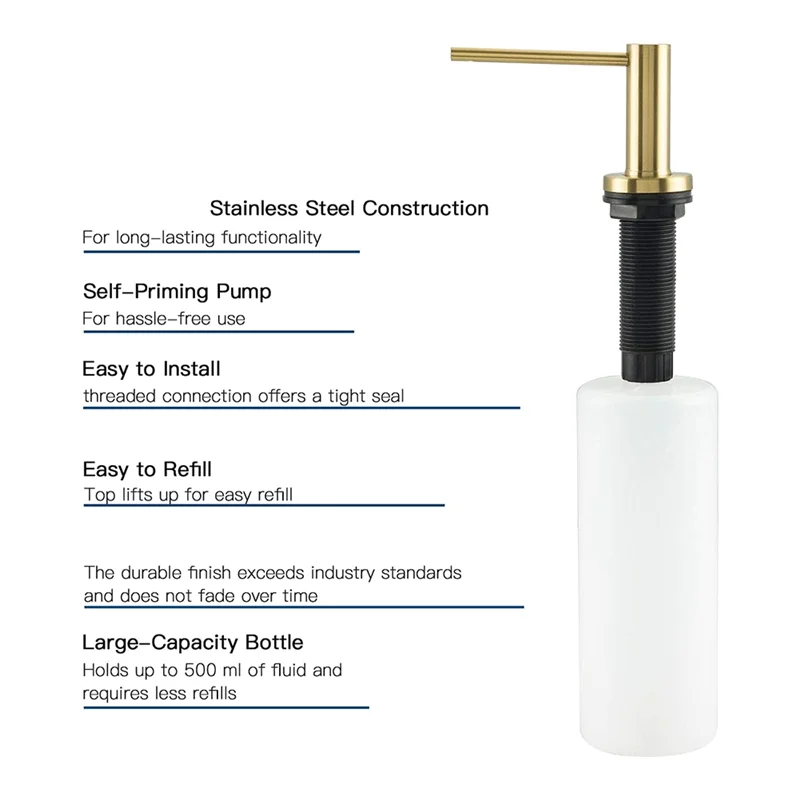HW 1 pezzo lavello da cucina dispenser di sapone pompa da appoggio lozione per le mani bottiglia incorporata oro