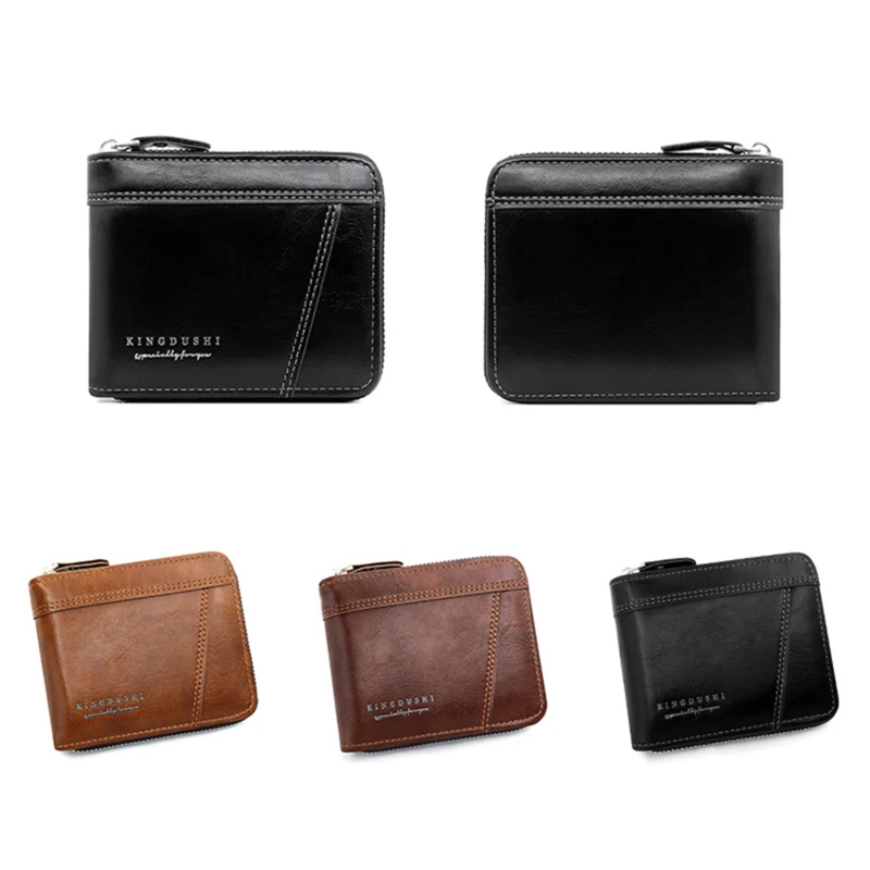 Men's Large Capacity Wallet Short Portable Multi Card Hinge Zipper Wallet Multi-function Durable PU Leather Wallet