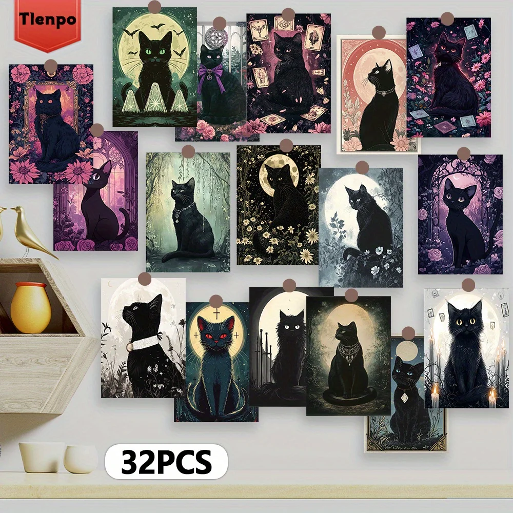 conjunto-de-32-postais-goticos-de-gato-preto-com-flores-ceu-estrelado-e-estetica-de-bruxa-para-decoracao-de-festas-e-aniversarios