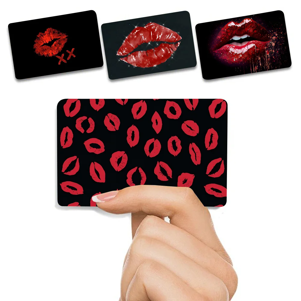 Red Lip Print Anime Sticker Film Skin Cover für Kreditkarte, Debit, Bankkarte vorne