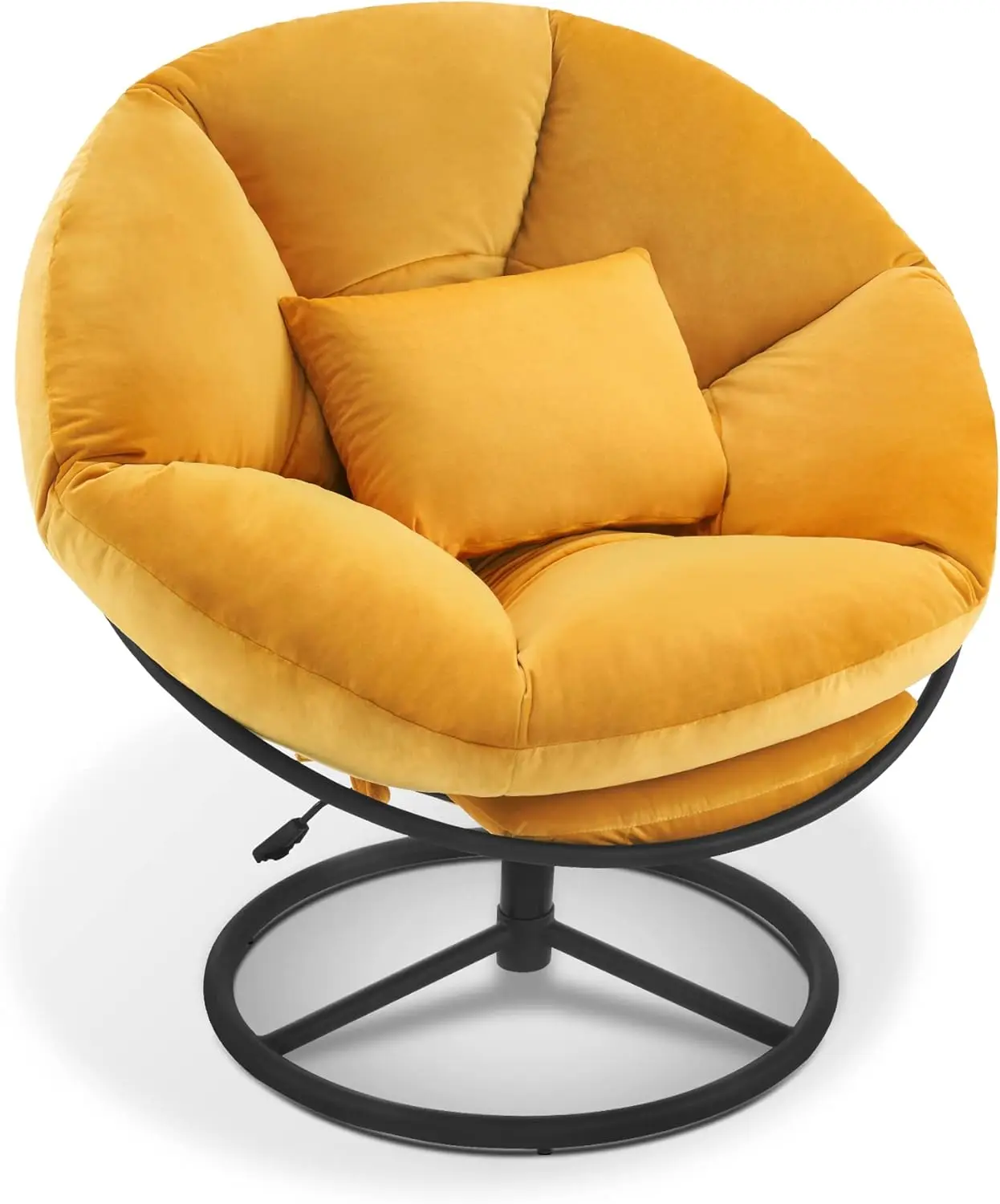 Swivel Papasan Chairs, Velvet Armless Chair with Height Adjustment, Rocking Saucer Chair for Living Room Bedroom HQ405 (Yellow)