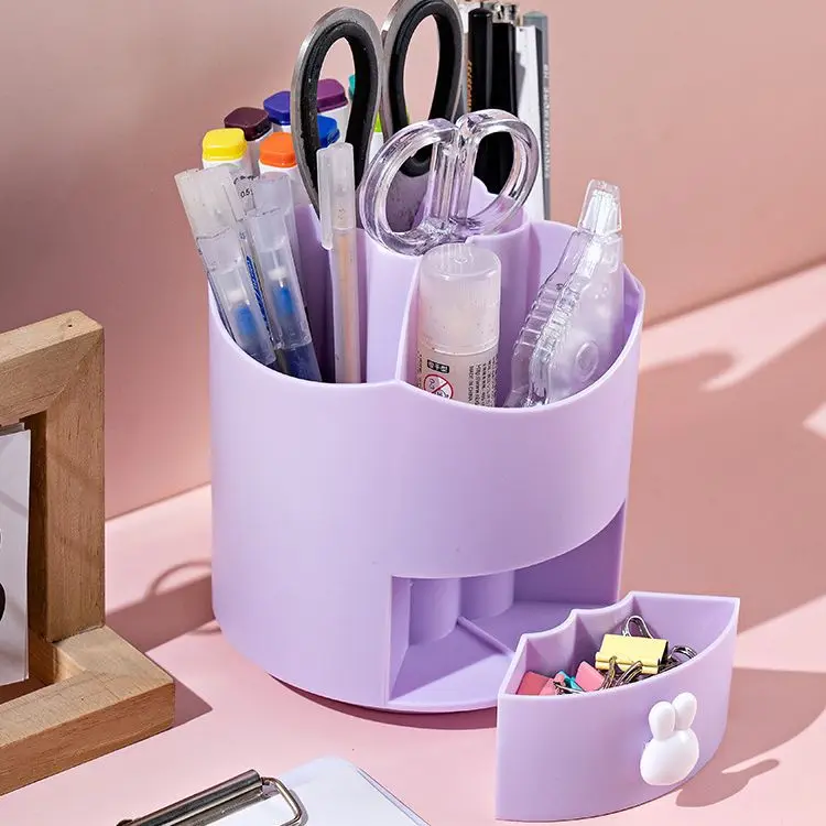 Rotating Pen Holder Desk Organizers Large Capacity Pen Storage Box Cosmetic Brush Organization Box Study Dormitory Accessories