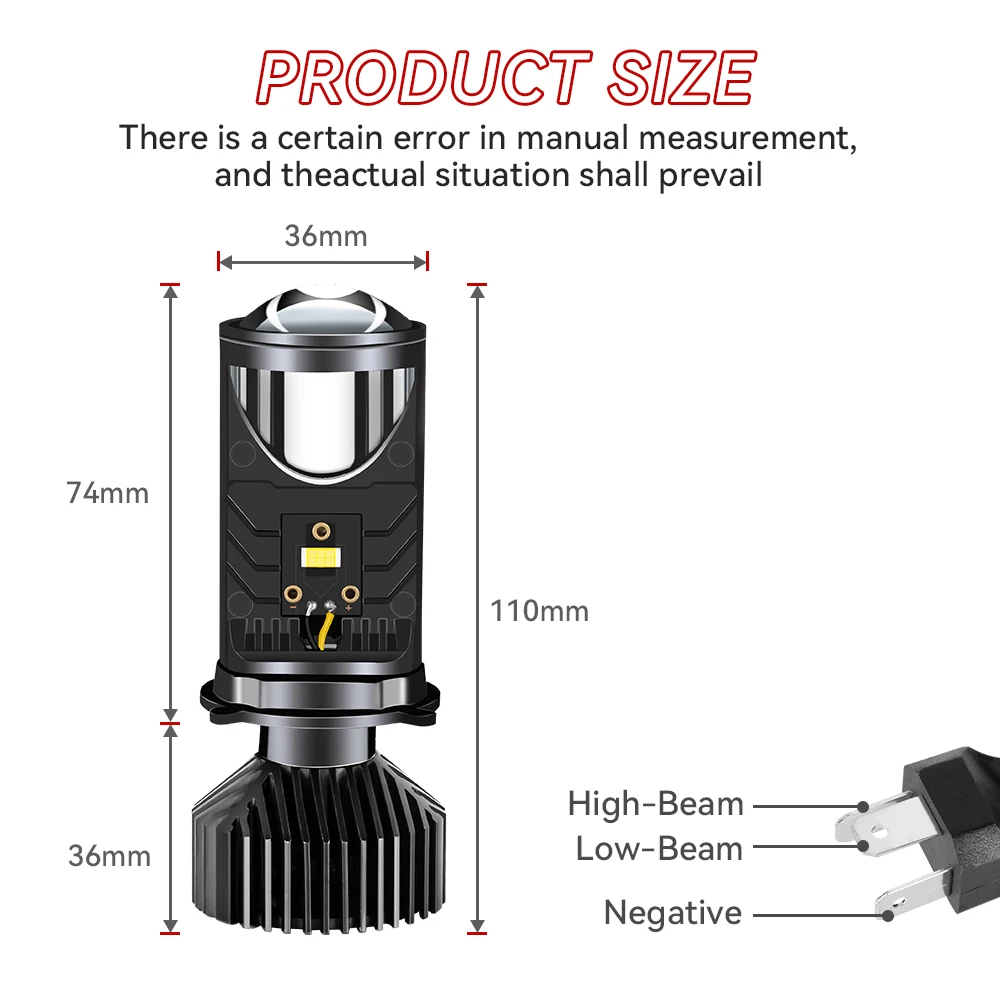 Y6 H4 LED Projector Headlight Projector Lens with Fan Cooling 5200W 8800000LM 6000K Hi/Low Light Apply to Car&Motorcycle  12V view 2