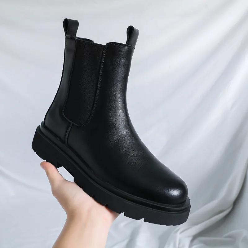 

mens fashion chelsea boots black trendy original leather shoes cowboy platform boot big size autumn winter high botas masculinas