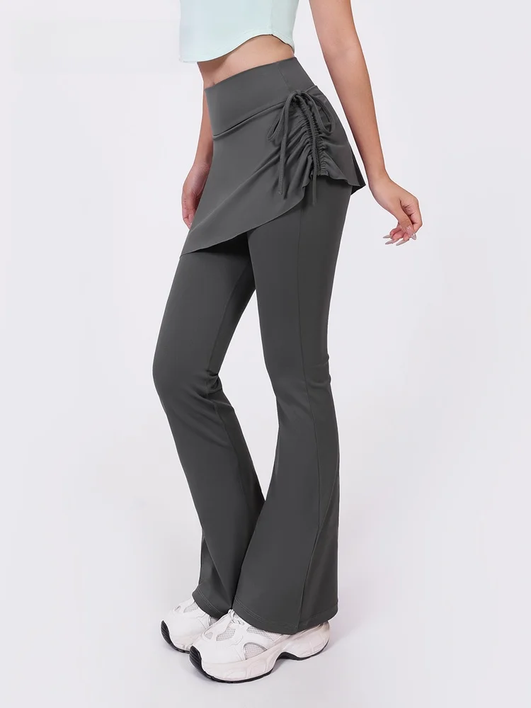 

High Waist High Elasticity Yoga Pants Women's Tight Fitness Sports Skirt Pants Commute Style Simple Pure Color Bell Bottoms
