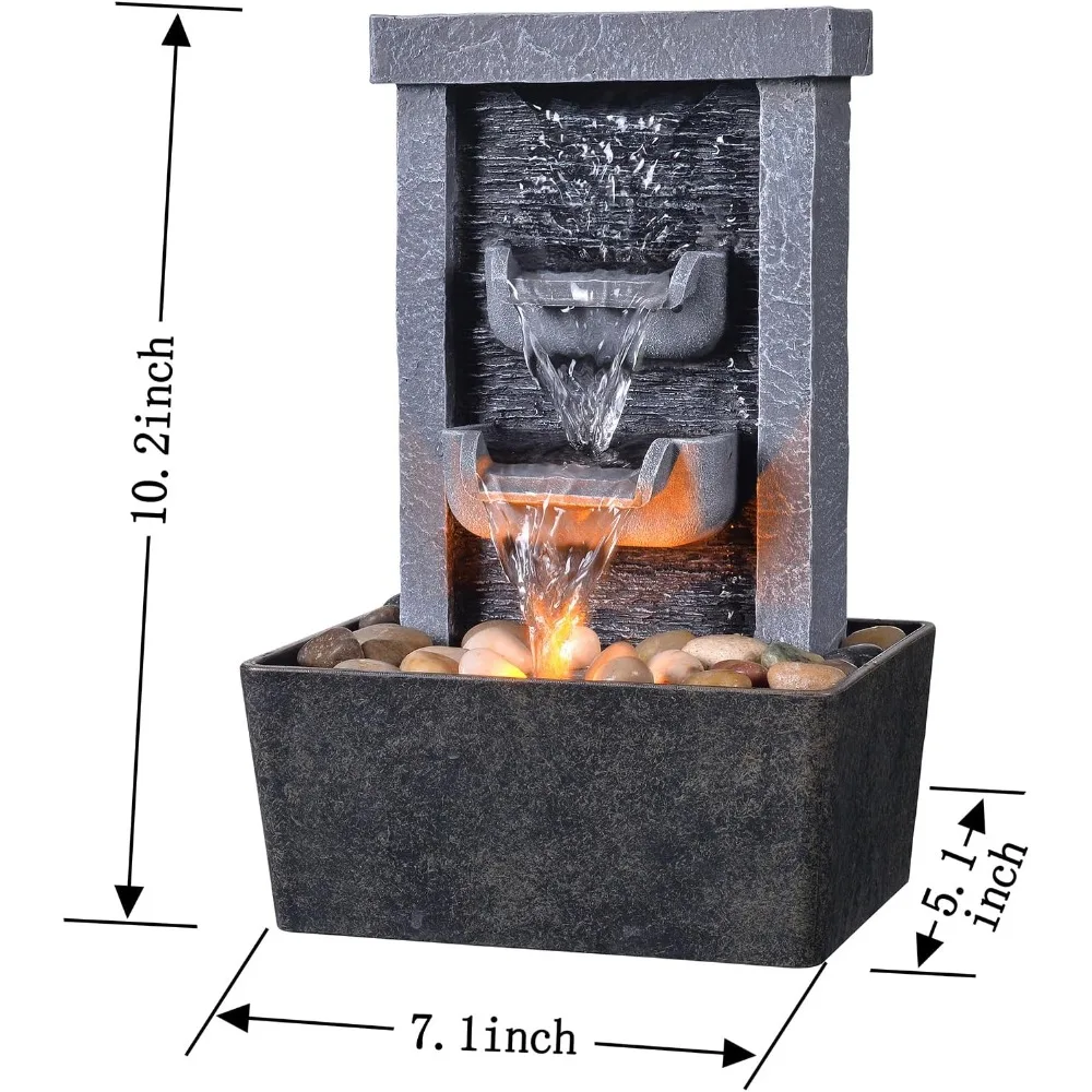 نافورة شلال داخلية مع أضواء LED - نافورة هادئة على سطح الطاولة لديكور الاسترخاء في المكتب المنزلي #3