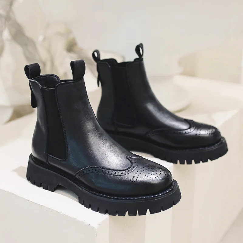 

Men's boots 2026 British style Block Chelsea boots men's high top leather shoes mid top shoes workwear boots