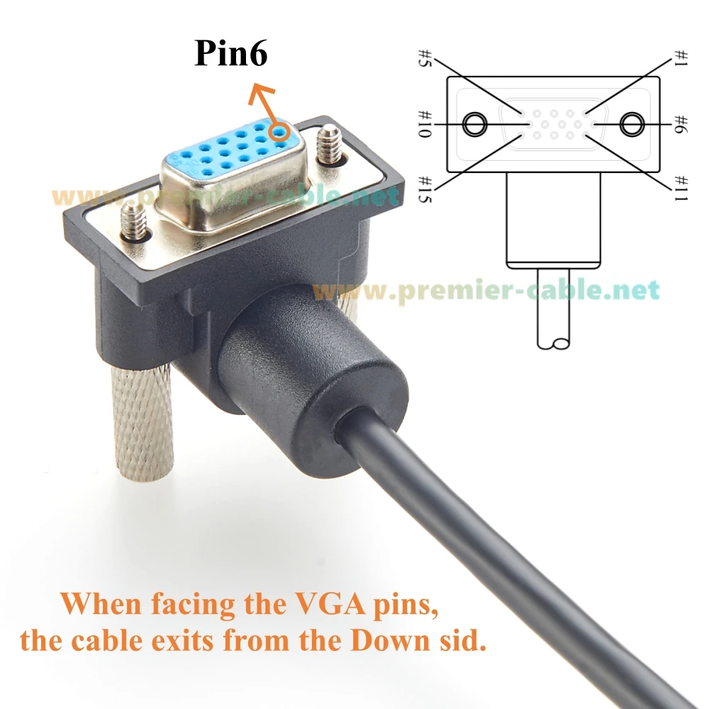Down Angled Space-Saving VGA SVGA Monitor Cable Ultra Slim HD15 Male to Female 1920x1080P High Resolution for HDTV, Monitor