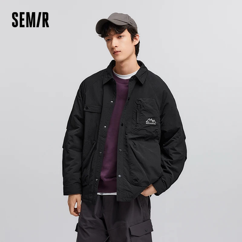 Semir Padded Coat Men Lightweight Textured Workwear Outerwear Spring Loose Printed Lapel Top Fashionable Trendy