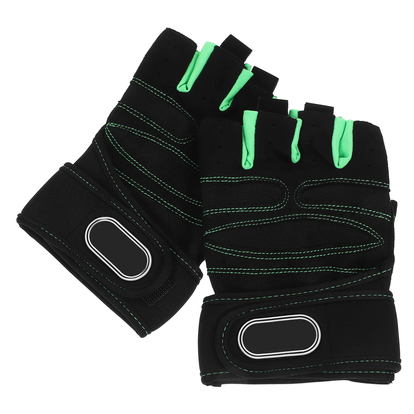 

1 Pair Half-Finger Gloves Light Green Black Size Breathable Fabric Fitness Riding Climbing Weight Lifting Anti-Slip