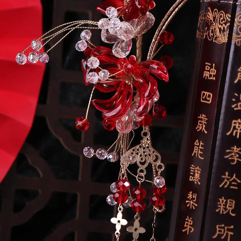 Exquisite Chinese Style Bride Tiaras Luxury Flower Bride Headdress Tassel Gem Wedding Hairband Hair Accessories image 6